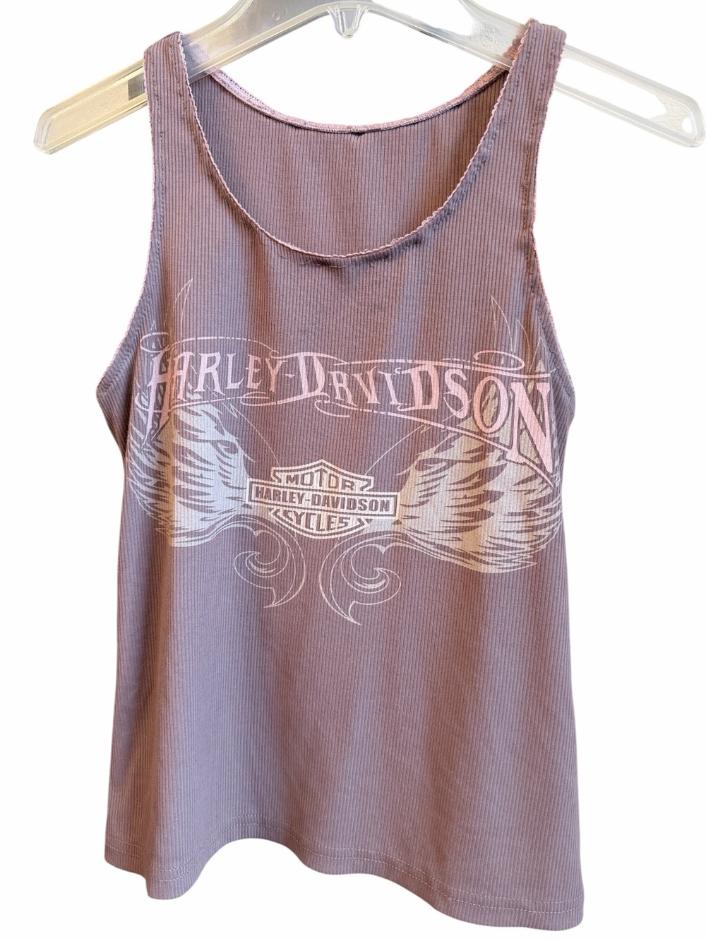 Harley Davidson Winged Graphic Brownish Mauve Ribbed Woman’s Tank Top Shirt